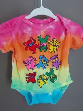 Tie-Dye Grateful Dead Dancing Bears Baby One-Piece Romper - Multicolor